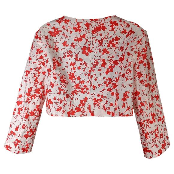 Linen Vibes Crop Jacket Top Long Sleeve Cotton Ivory Red Womens Medium - Picture 2 of 5